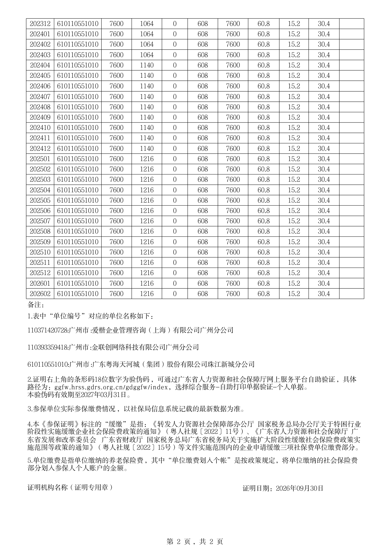 个人缴费证明 第2页